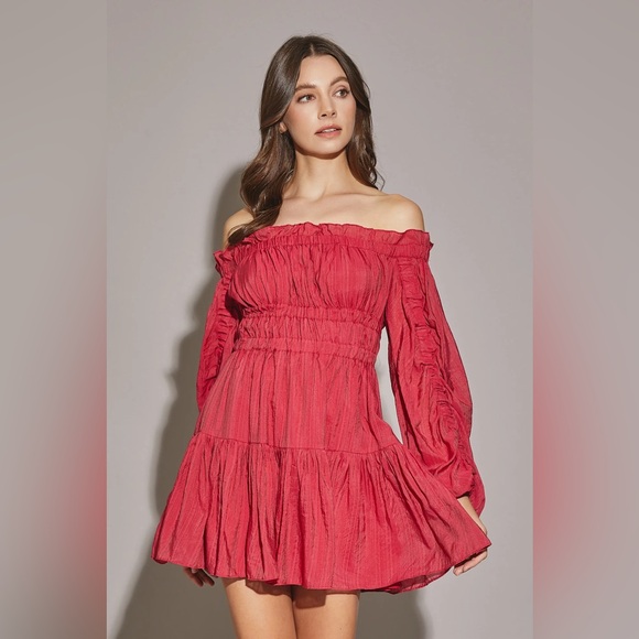 Mustard Seed Dresses & Skirts - Mustard Seed Red Off-Shoulder Long Sleeve Mini Dress NWOT Medium